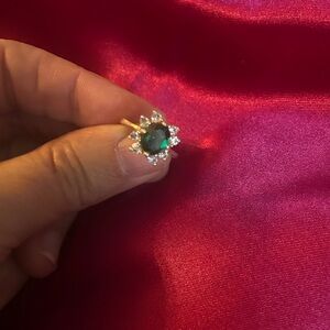 Women’s Silver Ring with Green Quartz and Cubit Zirconia. Size 4 1/2